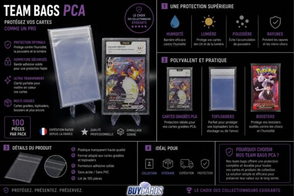 BUYCARDS® 100 TEAM BAG SLEEVE CARTE GRADÉ PCA - SPÉCIALE PCA POKEMON