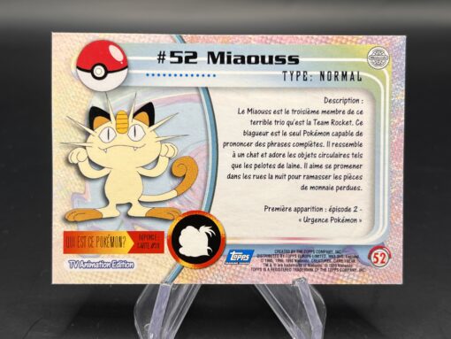 Carte Pokemon Miaouss #52 Topps TV Animation Edition – Image 2